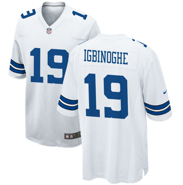 Men's Dallas Cowboys #19 Noah Igbinoghene White Football Stitched Game Jersey