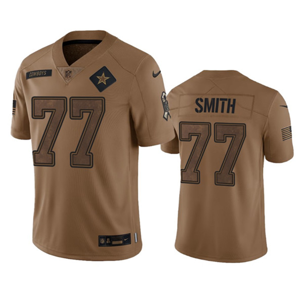 Men's Dallas Cowboys #77 Tyron Smith 2023 Brown Salute To Service Limited Football Stitched Jersey