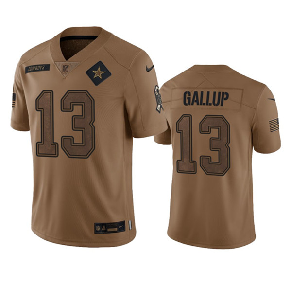 Men's Dallas Cowboys #13 Michael Gallup 2023 Brown Salute To Service Limited Football Stitched Jersey