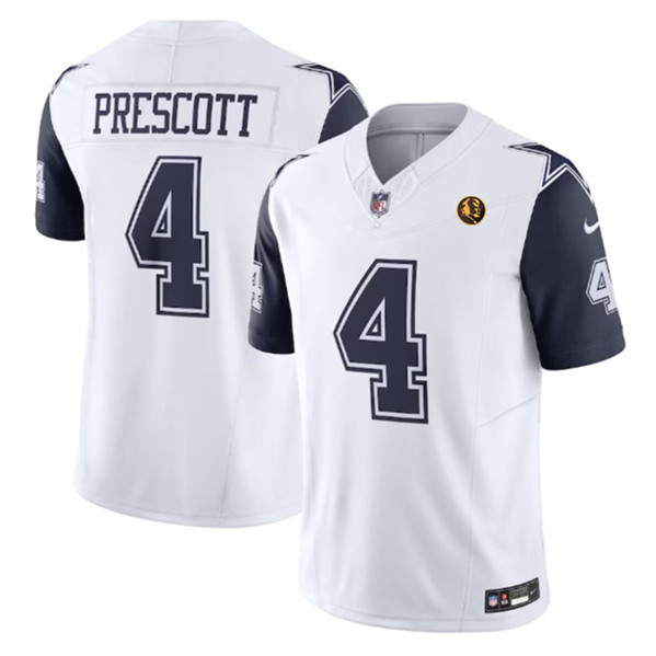 Men's Dallas Cowboys #4 Dak Prescott White 2023 F.U.S.E. With John Madden Patch Vapor Limited Football Stitched Jersey