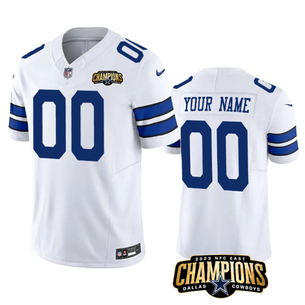 Men's Dallas Cowboys Active Player Custom White 2023 F.U.S.E. NFC East Champions Patch Football Stitched Jersey