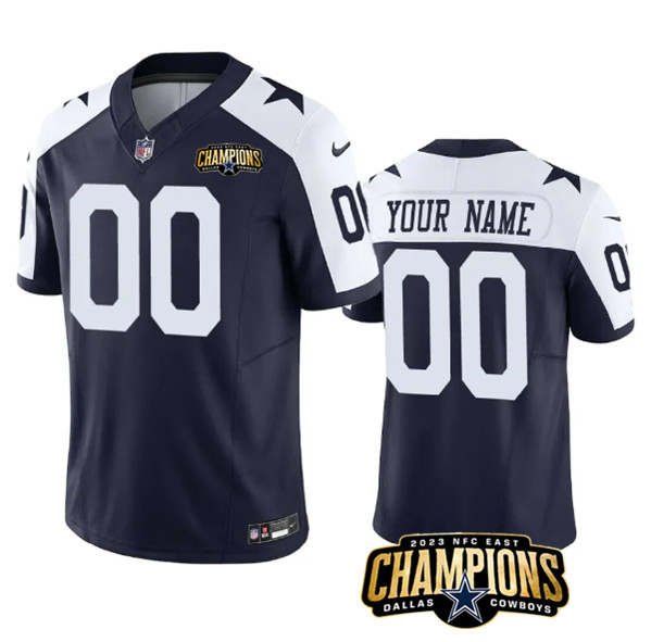 Men's Dallas Cowboys Active Player Custom Navy/White 2023 F.U.S.E. NFC East Champions Patch Football Stitched Jersey