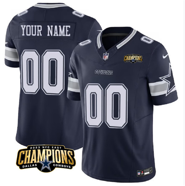 Men's Dallas Cowboys Active Player Custom Navy 2023 F.U.S.E. NFC East Champions Patch Football Stitched Jersey