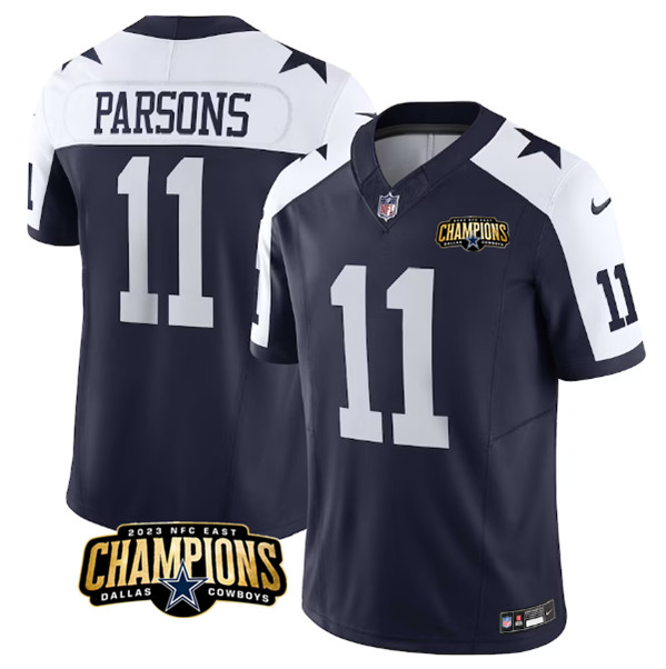 Men's Dallas Cowboys #11 Micah Parsons Navy/White 2023 F.U.S.E. NFC East Champions Patch Football Stitched Jersey
