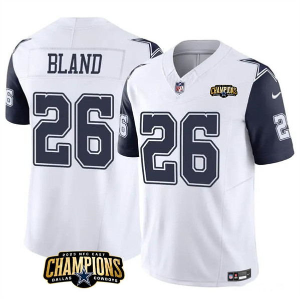 Men's Dallas Cowboys #26 DaRon Bland White/Navy 2023 F.U.S.E. NFC East Champions Patch Football Stitched Jersey