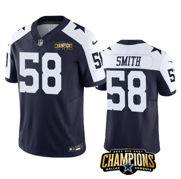 Men's Dallas Cowboys #58 Mazi Smith Navy/White 2023 F.U.S.E. NFC East Champions Patch Football Stitched Jersey