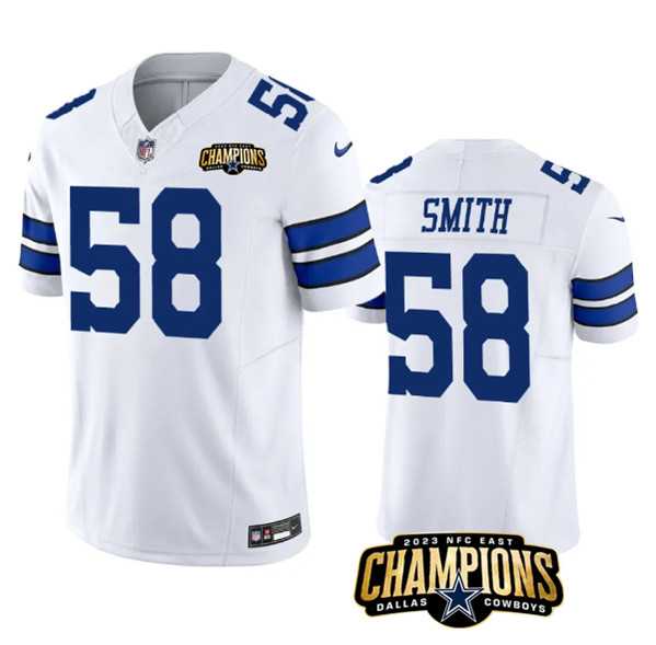 Men's Dallas Cowboys #58 Mazi Smith White 2023 F.U.S.E. NFC East Champions Patch Football Stitched Jersey