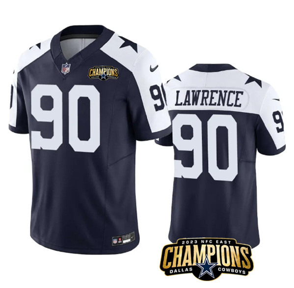 Men's Dallas Cowboys #90 DeMarcus Lawrence Navy/White 2023 F.U.S.E. NFC East Champions Patch Football Stitched Jersey