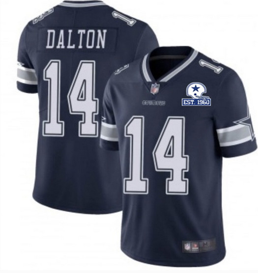 Men's Dallas Cowboys #14 Andy Dalton Navy With Est 1960 Patch Limited Stitched NFL Jersey