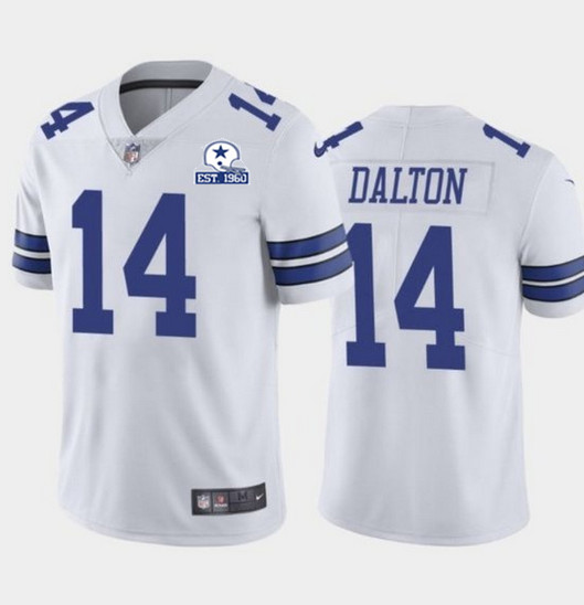Men's Dallas Cowboys #14 Andy Dalton White With Est 1960 Patch Limited Stitched NFL Jersey
