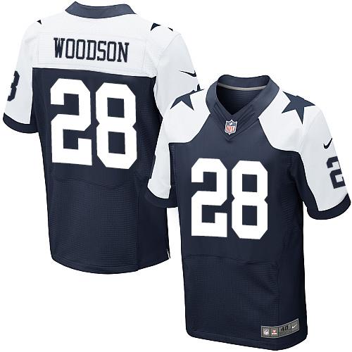 Nike Cowboys #28 Darren Woodson Navy Blue Thanksgiving Throwback Men's Stitched NFL Elite Jersey