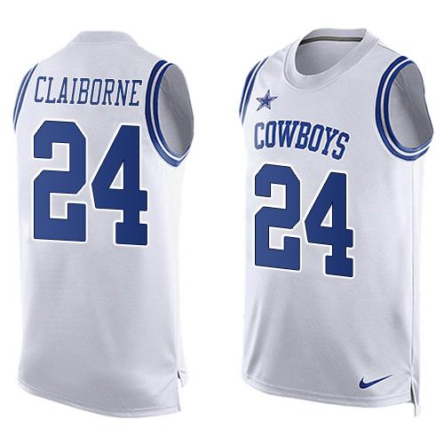 Nike Cowboys #24 Morris Claiborne White Men's Stitched NFL Limited Tank Top Jersey