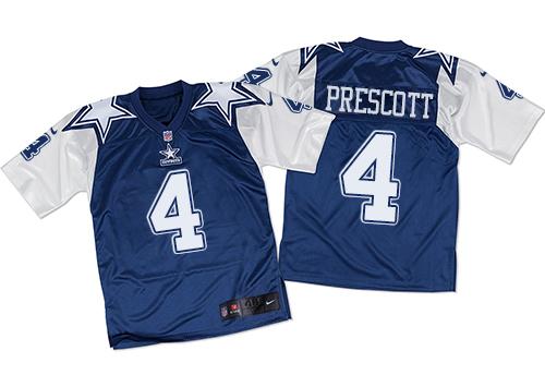 Nike Cowboys #4 Dak Prescott Navy Blue/White Throwback Men's Stitched NFL Elite Jersey
