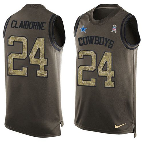 Nike Cowboys #24 Morris Claiborne Green Men's Stitched NFL Limited Salute To Service Tank Top Jersey