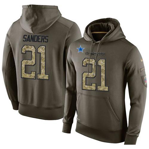 NFL Men's Nike Dallas Cowboys #21 Deion Sanders Stitched Green Olive Salute To Service KO Performance Hoodie