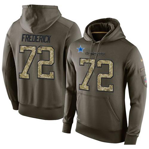NFL Men's Nike Dallas Cowboys #72 Travis Frederick Stitched Green Olive Salute To Service KO Performance Hoodie