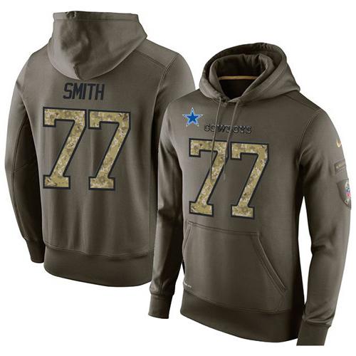 NFL Men's Nike Dallas Cowboys #77 Tyron Smith Stitched Green Olive Salute To Service KO Performance Hoodie