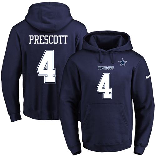 Nike Cowboys #4 Dak Prescott Navy Blue Name & Number Pullover NFL Hoodie