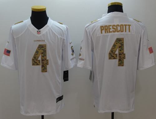 Nike Cowboys #4 Dak Prescott White Men's Stitched NFL Limited Salute To Service Jersey