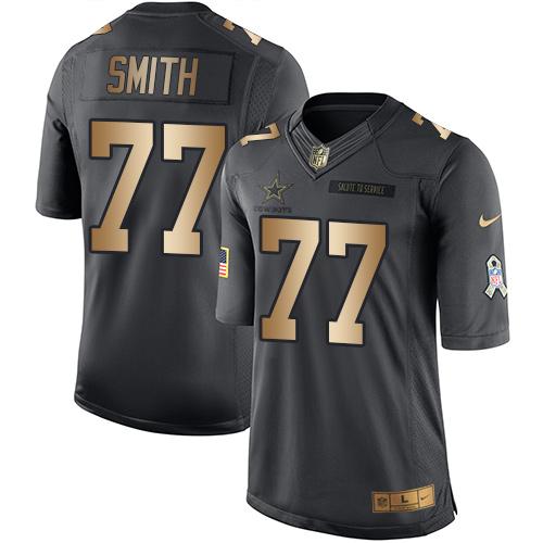 Nike Cowboys #77 Tyron Smith Black Men's Stitched NFL Limited Gold Salute To Service Jersey