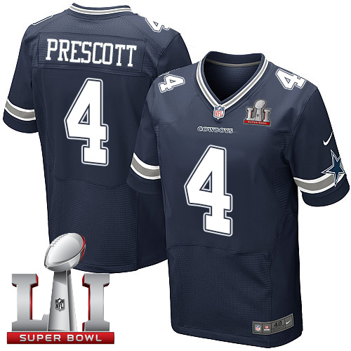 Nike Cowboys #4 Dak Prescott Navy Blue Team Color Men's Stitched NFL Super Bowl LI 51 Elite Jersey