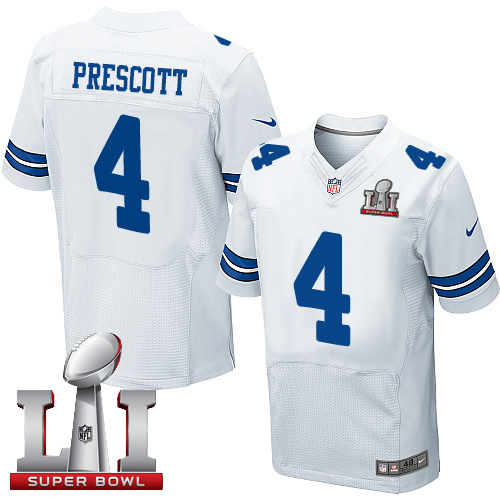 Nike Cowboys #4 Dak Prescott White Men's Stitched NFL Super Bowl LI 51 Elite Jersey
