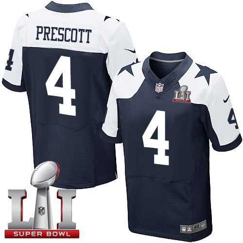 Nike Cowboys #4 Dak Prescott Navy Blue Thanksgiving Men's Stitched NFL Super Bowl LI 51 Throwback Elite Jersey