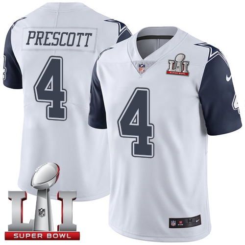 Nike Cowboys #4 Dak Prescott White Men's Stitched NFL Super Bowl LI 51 Limited Rush Jersey