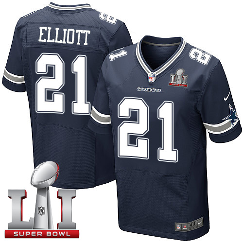 Nike Cowboys #21 Ezekiel Elliott Navy Blue Team Color Men's Stitched NFL Super Bowl LI 51 Elite Jersey