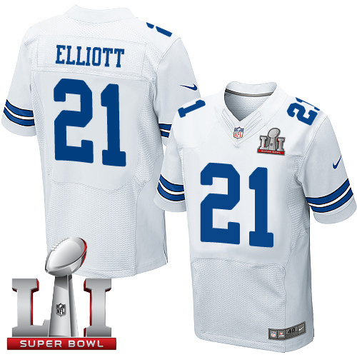 Nike Cowboys #21 Ezekiel Elliott White Men's Stitched NFL Super Bowl LI 51 Elite Jersey