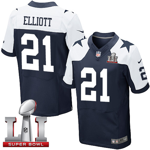 Nike Cowboys #21 Ezekiel Elliott Navy Blue Thanksgiving Men's Stitched NFL Super Bowl LI 51 Throwback Elite Jersey