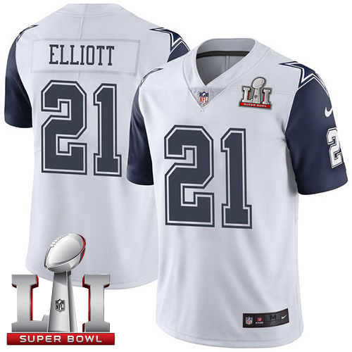 Nike Cowboys #21 Ezekiel Elliott White Men's Stitched NFL Super Bowl LI 51 Limited Rush Jersey