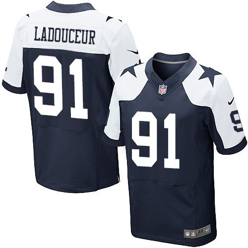 Nike Cowboys #91 L. P. Ladouceur Navy Blue Thanksgiving Throwback Men's Stitched NFL Elite Jersey