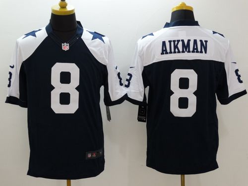 Nike Cowboys #8 Troy Aikman Navy Blue Thanksgiving Throwback Men's Stitched NFL Limited Jersey