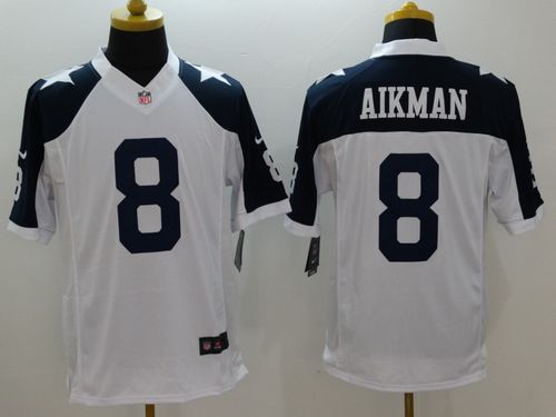 Nike Cowboys #8 Troy Aikman White Thanksgiving Throwback Men's Stitched NFL Limited Jersey