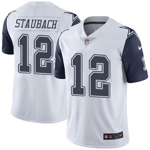 Men's Dallas Cowboys #12 Roger Staubach White Stitched Jersey