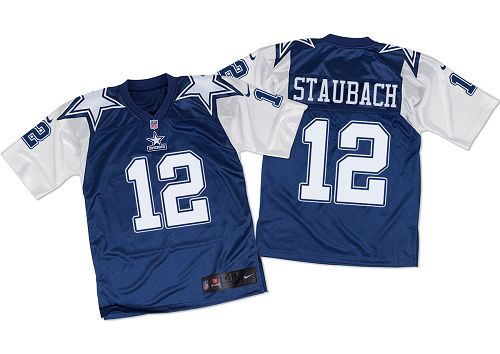 Nike Cowboys #12 Roger Staubach Navy Blue/White Throwback Men's Stitched NFL Elite Jersey