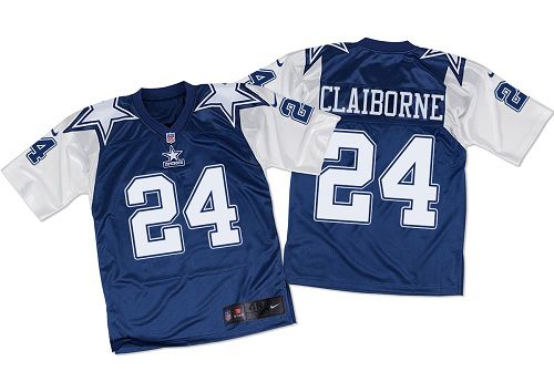 Nike Cowboys #24 Morris Claiborne Navy Blue/White Throwback Men's Stitched NFL Elite Jersey