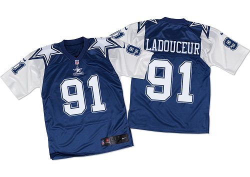 Nike Cowboys #91 L. P. Ladouceur Navy Blue/White Throwback Men's Stitched NFL Elite Jersey