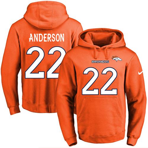 Nike Broncos #22 C.J. Anderson Orange Name & Number Pullover NFL Hoodie
