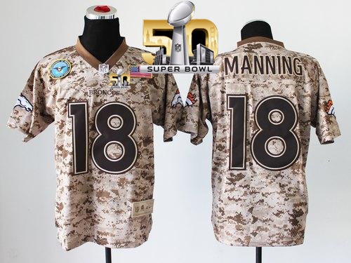 Nike Broncos #18 Peyton Manning Camo Super Bowl 50 Men's Stitched NFL New Elite USMC Jersey