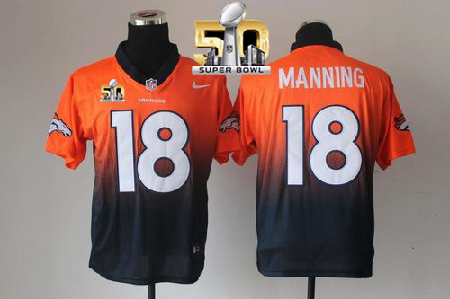 Nike Broncos #18 Peyton Manning Orange/Navy Blue Super Bowl 50 Men's Stitched NFL Elite Fadeaway Fashion Jersey