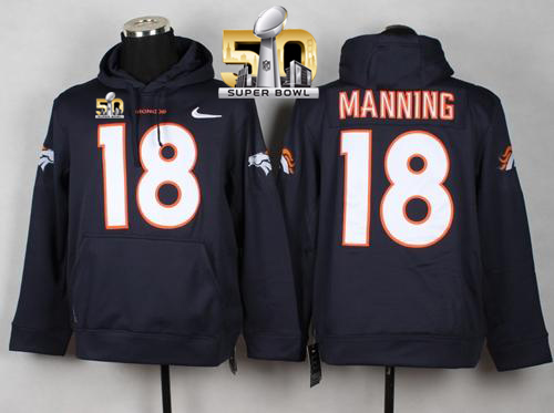 Denver Broncos #18 Peyton Manning Blue Super Bowl 50 Pullover Hoodie