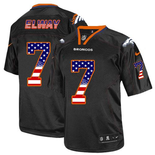 Nike Broncos #7 John Elway Black Men's Stitched NFL Elite USA Flag Fashion Jersey