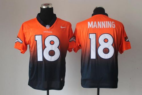 Nike Broncos #18 Peyton Manning Orange/Navy Blue Men's Stitched NFL Elite Fadeaway Fashion Jersey