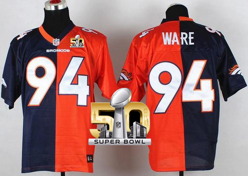 Nike Broncos #94 DeMarcus Ware Orange/Navy Blue Super Bowl 50 Men's Stitched NFL Elite Split Jersey