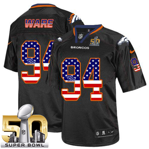 Nike Broncos #94 DeMarcus Ware Black Super Bowl 50 Men's Stitched NFL Elite USA Flag Fashion Jersey