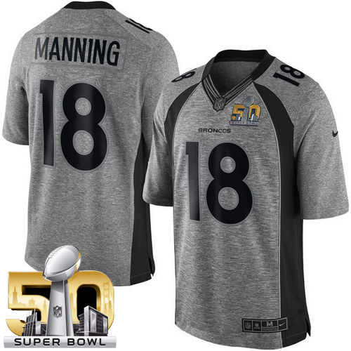 Nike Broncos #18 Peyton Manning Gray Super Bowl 50 Men's Stitched NFL Limited Gridiron Gray Jersey