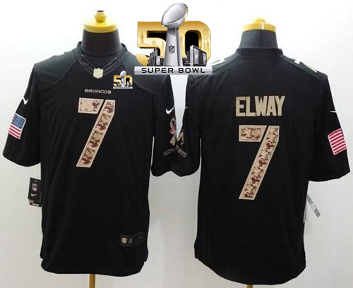 Nike Broncos #7 John Elway Black Super Bowl 50 Men's Stitched NFL Limited Salute to Service Jersey