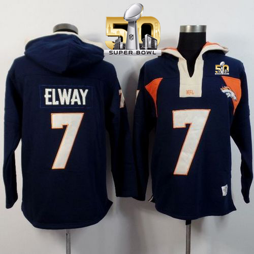 Denver Broncos #7 John Elway Navy Blue Super Bowl 50 Player Winning Method Pullover NFL Hoodie